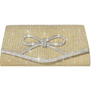 Women Bow Gold Imported Magnetic Purse Rhinestone Envelope Party Handbag